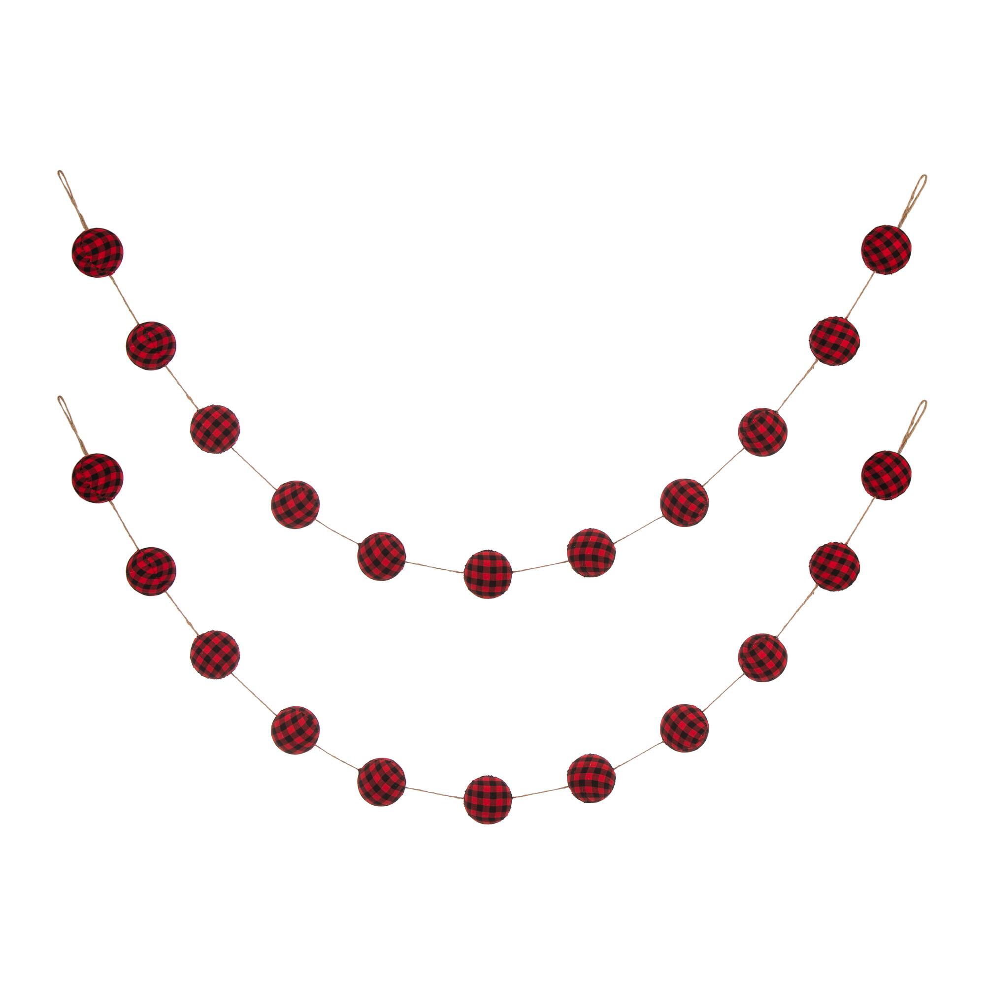 Glitzhome® 6ft. Red & Black Plaid Fabric Garland Set
